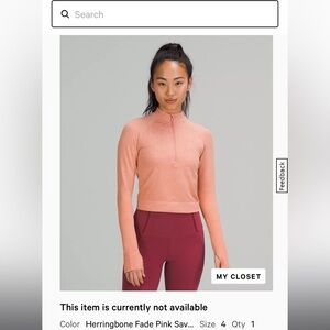 Lululemon Rest Less Cropped Half Zip, Herringbone Fade Pink Savannah/White, Sz 4